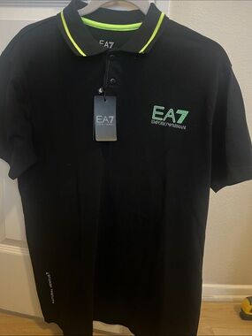 Emporio Armani Black Polo with Neon Green EA7 Logo